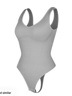 TikTok FeelinGirl Gray Bodysuit Top Shirt Slimming Snatched Blouse Grey